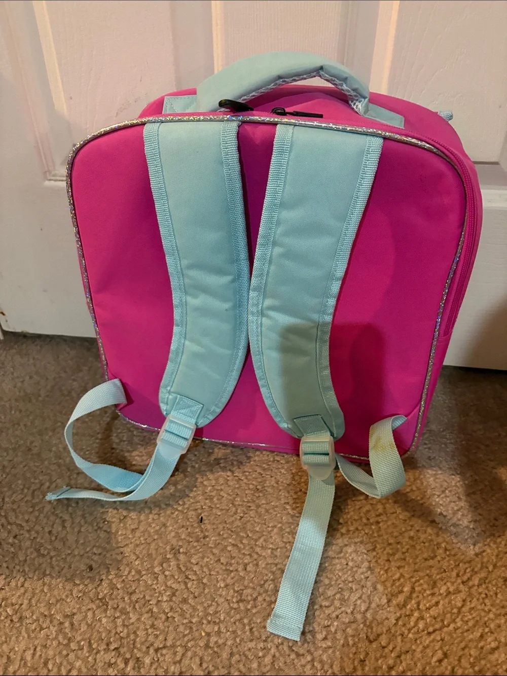 Girls' Pink & Light Blue Mountain Print play scene backpack